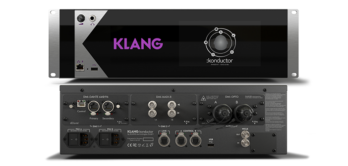 Klang:konductor is Klang’s most powerful immersive in-ear mixing processor to date, with 128 input channels and 16 immersive mixes and flexible I/O via three DMI card slots