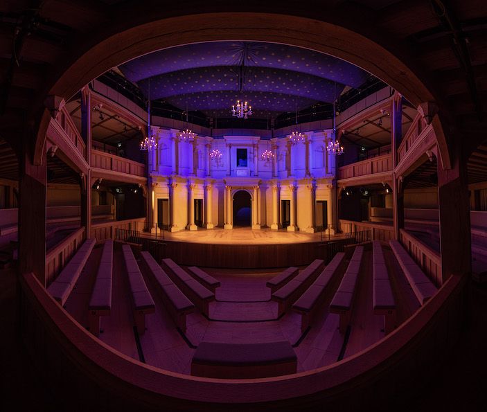 View of the Cockpit-in-court Theatre stage with frons scenae