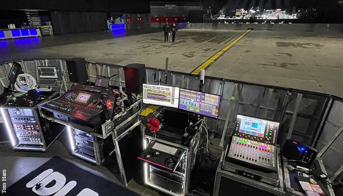 concert production setup with stage in background