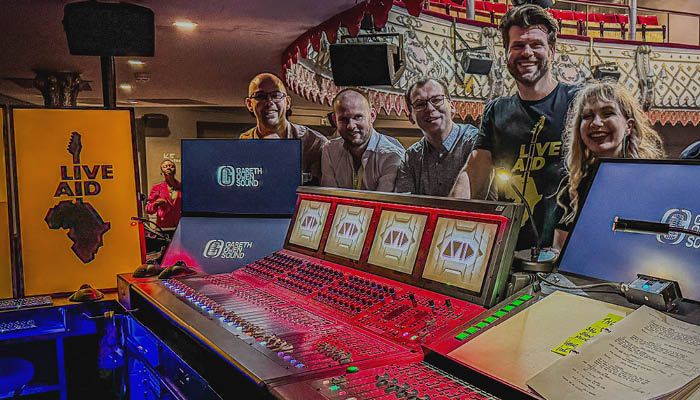 Gareth Owen with the sound team behind console