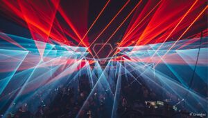 light and laser show at EDM festival