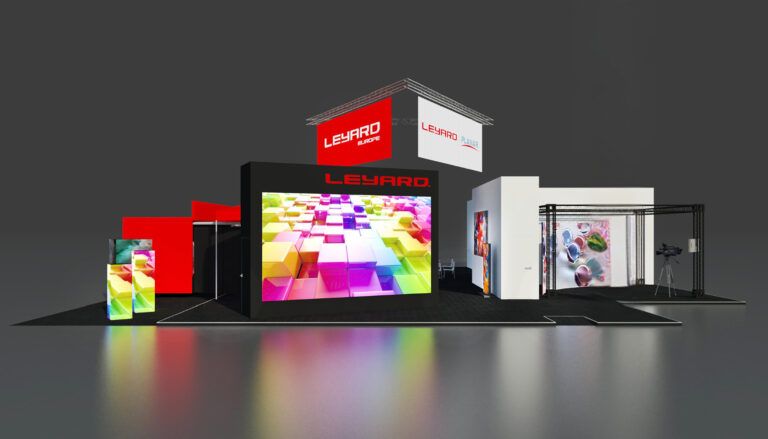 rendering of tradeshow booth showcasing display solutions