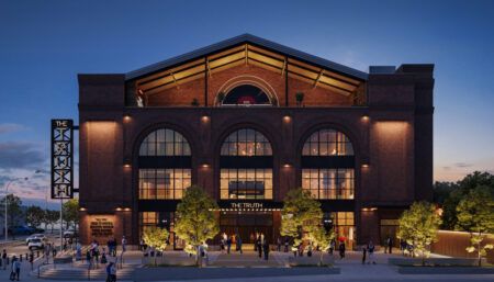 New Nashville venue The Truth to open in 2026 Brick building with large windows including arched ones, and ‘THE TRUTH’ signage including large vertical sign on side