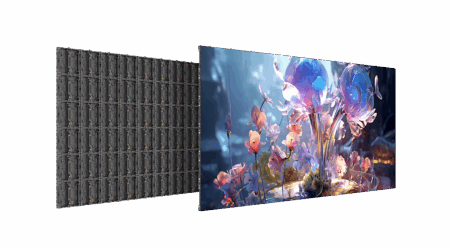 Absen adds display with 1.56mm pixel pitch to Saturn Series The Absen SA1.5 display showing a rendered image of colourful flowers, alongside another view illustrating the cabinet construction.